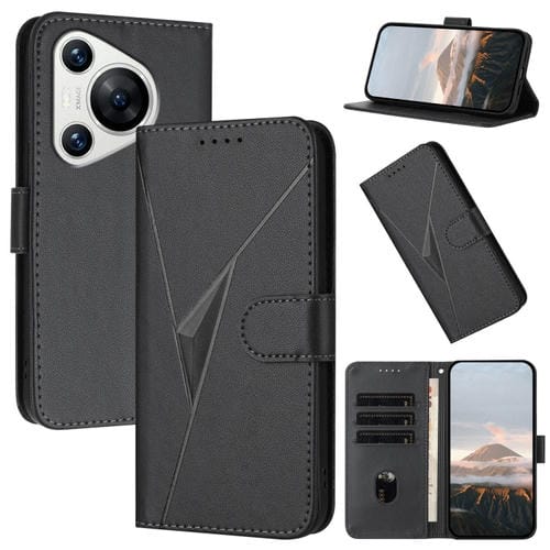 Funda de Cuero Huawei Pura 70 con Cierre de Hebilla y Diseño Triangular (Negra)