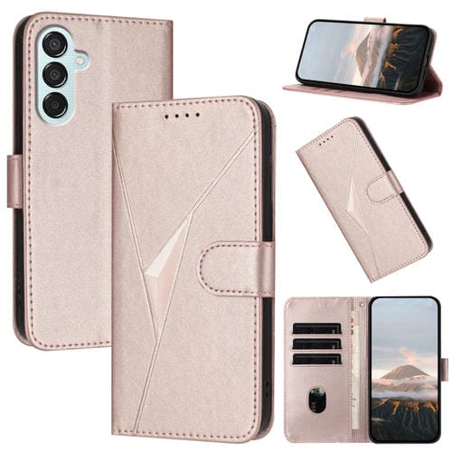 Funda de Cuero Samsung Galaxy M15 5G F15 5G Cierre Hebilla Diseño Triangular (Oro Rosa)
