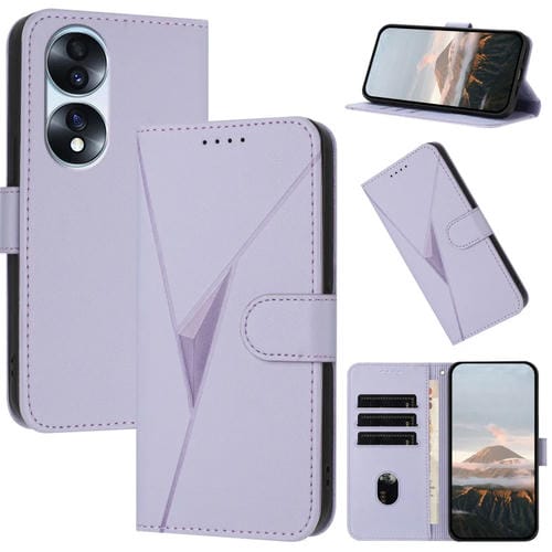 Funda de Cuero con Hebilla y Diseño de Triángulos para Honor 70 Pro/70 Pro+ (Morado Claro)
