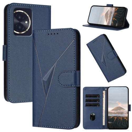Funda de Cuero con Hebilla y Diseño de Triángulos para Honor 100 (Azul Real)