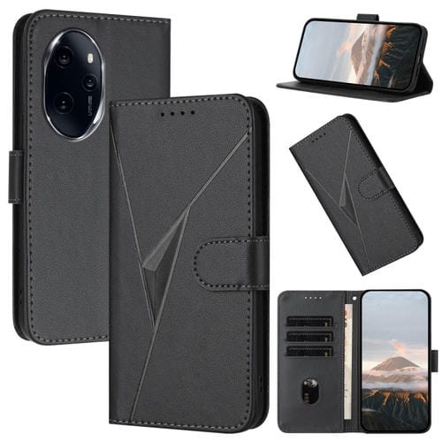 Funda de Cuero con Hebilla y Diseño de Triángulos para Honor 100 Pro (Negro)