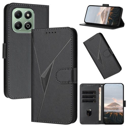 Funda de Cuero con Hebilla y Diseño de Triángulos para Honor X6A/X6B (Negro)