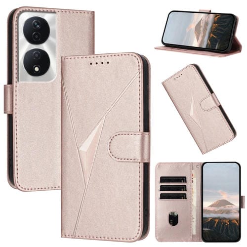 Funda de Cuero con Cierre de Hebilla y Diseño Triangular para Honor X7B 5G (Oro Rosa)
