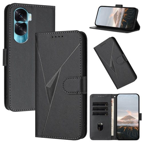 Funda de Cuero para Honor X50i y Honor 90 Lite con Cierre de Hebilla y Diseño Triangular (Negra)