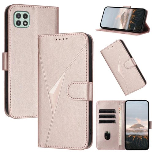 Funda de Cuero Samsung Galaxy A22 5G Cierre de Hebilla Diseño Triangular (Oro Rosa)