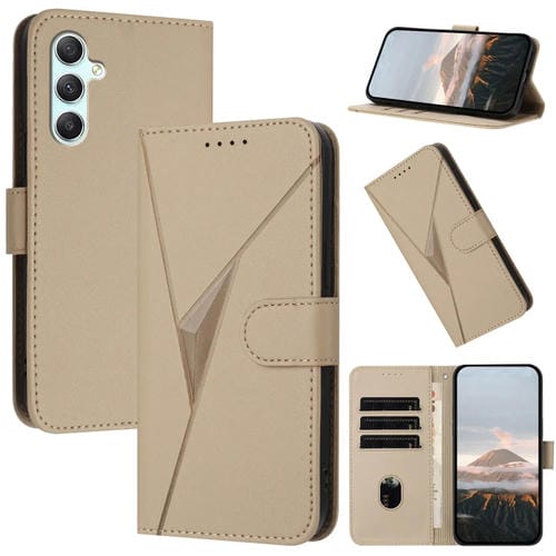 Funda de Cuero Samsung Galaxy A34 5G Cierre de Hebilla Diseño Triangular (Dorada)