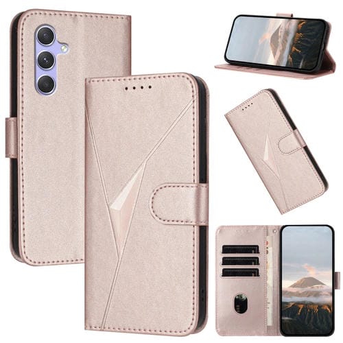 Funda de Cuero Samsung Galaxy A54 5G Cierre de Hebilla Diseño Triangular (Oro Rosa)