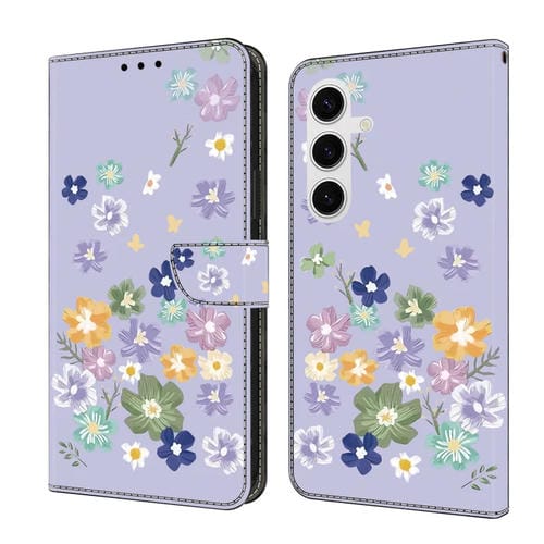 Funda de Cuero Samsung Galaxy A25 5G Pintada a Mano Floral (Morado)