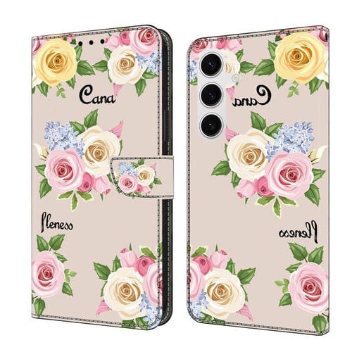 Funda de Cuero para Samsung Galaxy A55 5G Pintada a Mano con Flores de Colores