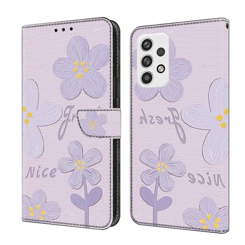 Funda de Piel Samsung Galaxy A13 4G/5G Pintada Fresca con Pequeñas Flores Lilas
