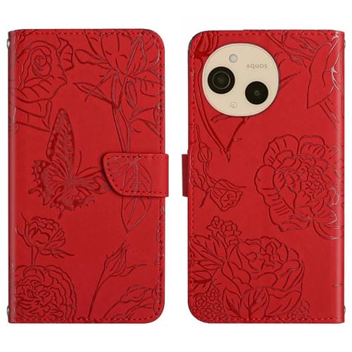 Funda de Cuero con Tapa para Sharp Aquos Sense9 Diseño Mariposas (Rojo)