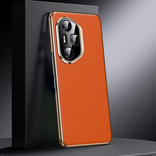 Funda de Cuero Genuino con PC para Honor 300 Ultra (Naranja)