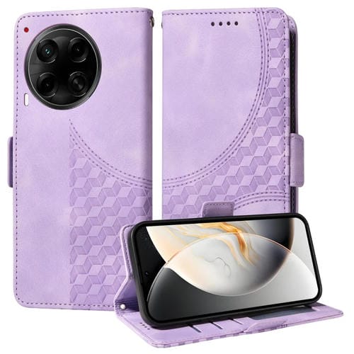 Funda de Cuero para Tecno Camon 30S y Camon 30S Pro con Rombos y Estrellas (Morado)