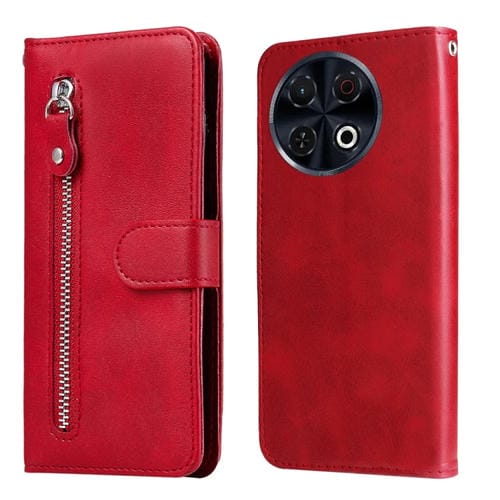 Funda de Piel con Textura de Becerro y Cremallera para Tecno Spark 30 Pro 4G (Rojo)