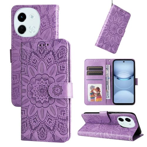 Funda de Piel con Relieve de Girasol para Tecno Spark 30 5G y Pova 6 Neo 5G (Morado)