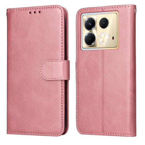Funda de Piel con Tapa y Textura Clásica de Becerro para Infinix Note 40 5G (Oro Rosa)