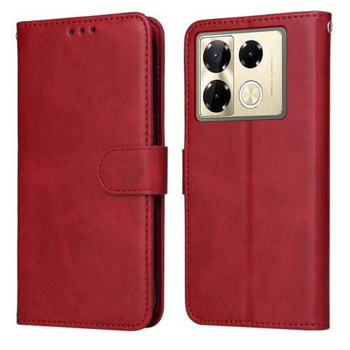 Funda de Cuero con Tapa y Textura Clásica Becerro para Infinix Note 40 Pro 4G/5G/Pro+ (Rojo)