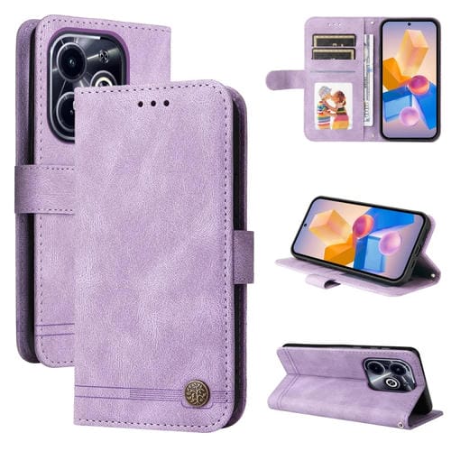 Funda de Cuero para Infinix Hot 40I con Botones de Metal y Diseño Árbol de la Vida (Morado)