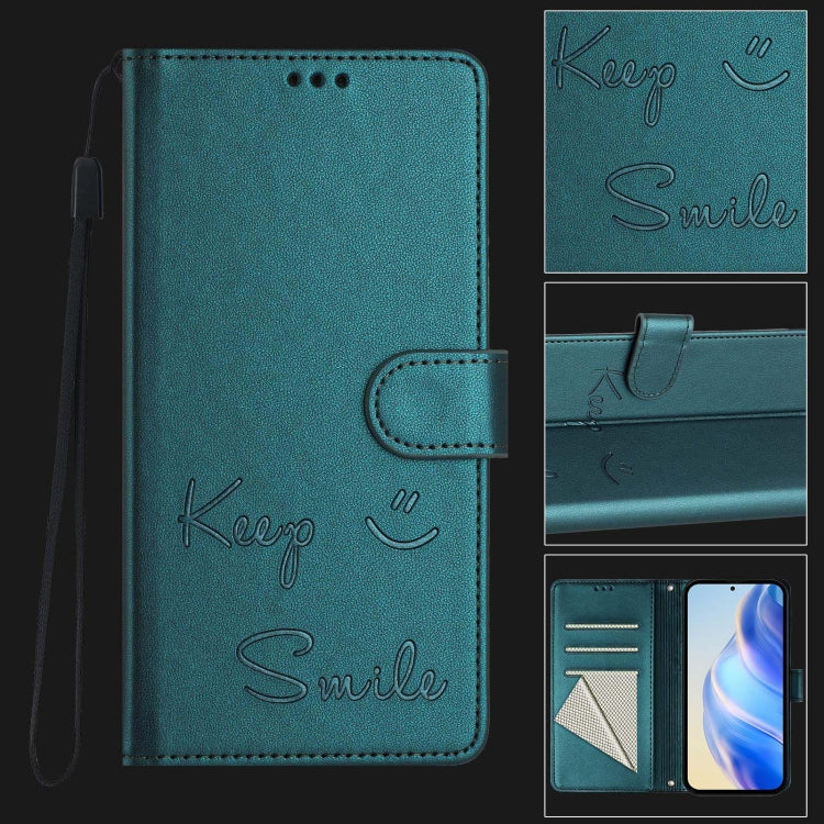 Funda de Cuero Rfid con Relieve Sonriente para Boost Mobile Celero 5G (2024) (Verde Pavo Real)