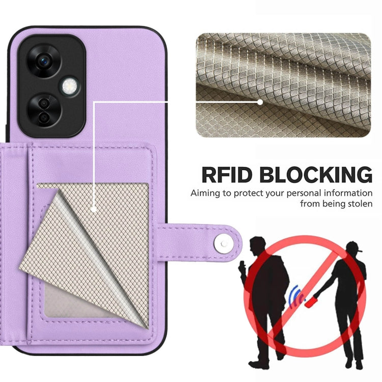 Funda para Teléfono OnePlus Nord CE 3 Lite Antirrobo con Botón y Tarjetero RFID (Morado)