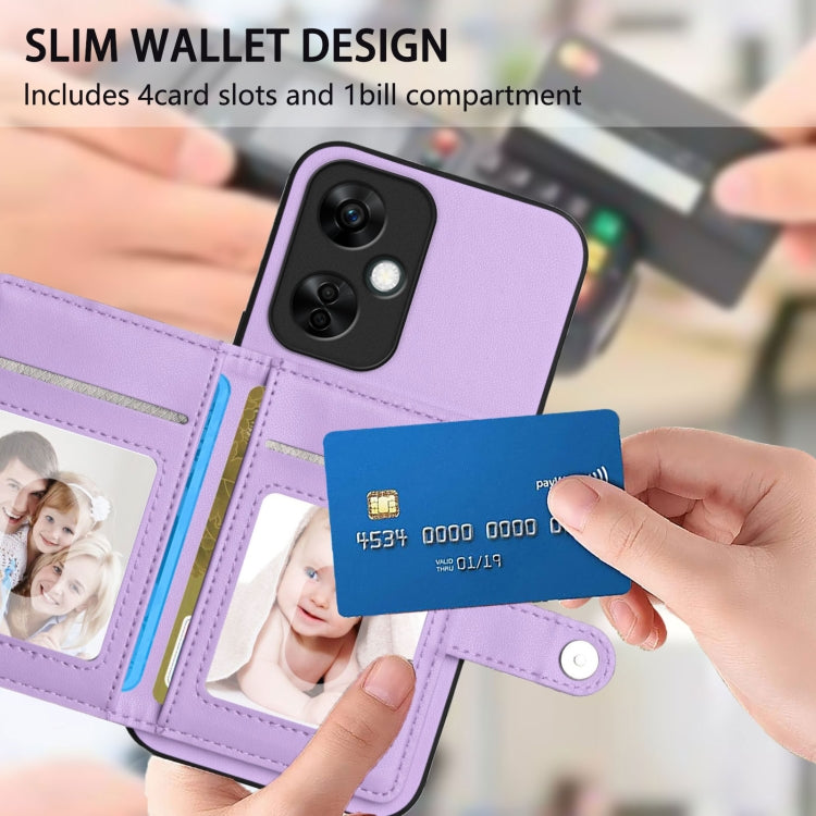 Funda para Teléfono OnePlus Nord CE 3 Lite Antirrobo con Botón y Tarjetero RFID (Morado)