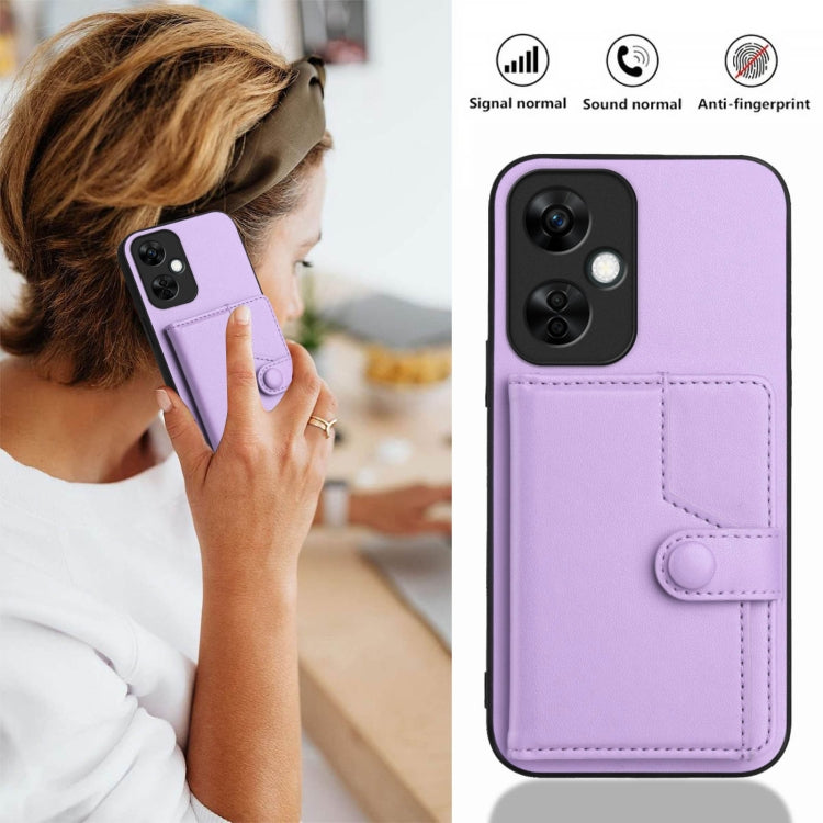 Funda para Teléfono OnePlus Nord CE 3 Lite Antirrobo con Botón y Tarjetero RFID (Morado)