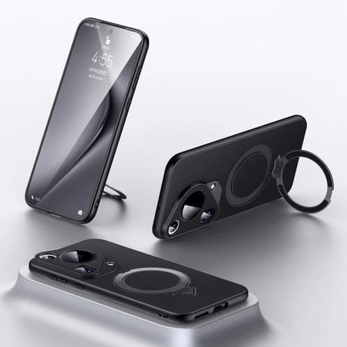 Funda para Teléfono Huawei Pura 70 Ultra con Soporte Magnético Magsafe de Cuero (Negro)