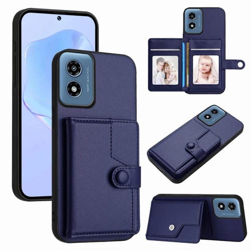 Funda para Teléfono Antirrobo RFID con Botón y Tarjetero para Motorola Moto G Play 4G (2024) (Azul)