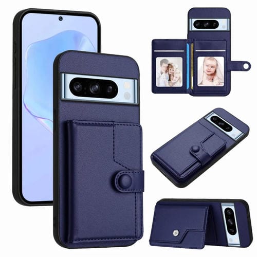 Funda Antirrobo con Botón y Tarjetero RFID para Google Pixel 8 Pro (Azul)