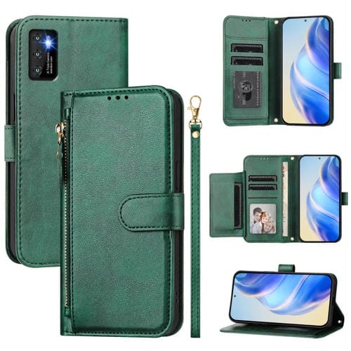 Funda de Cuero para Cubot P50 con Cremallera y Ranuras para Tarjetas (Verde)