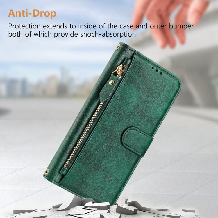 Funda de Cuero para Cubot P50 con Cremallera y Ranuras para Tarjetas (Verde)