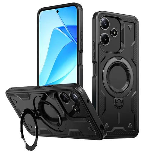 Funda híbrida de TPU con soporte de anillo MagSafe para Redmi 13 4G/5G/Note 13R (negro)