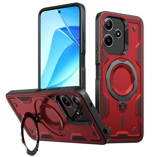 Funda híbrida de TPU con soporte de anillo MagSafe para Redmi 13 4G/5G/Note 13R (Roja)