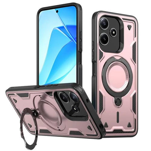 Funda híbrida de TPU con soporte de anillo MagSafe para Redmi 13 4G/5G/Note 13R (oro rosa)