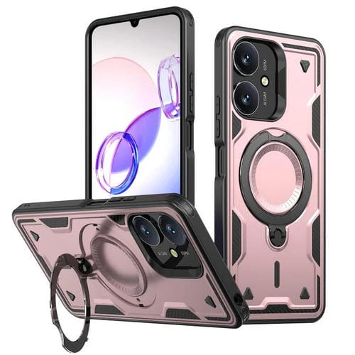 Funda híbrida de TPU con soporte de anillo MagSafe para Redmi 13C 5G (oro rosa)