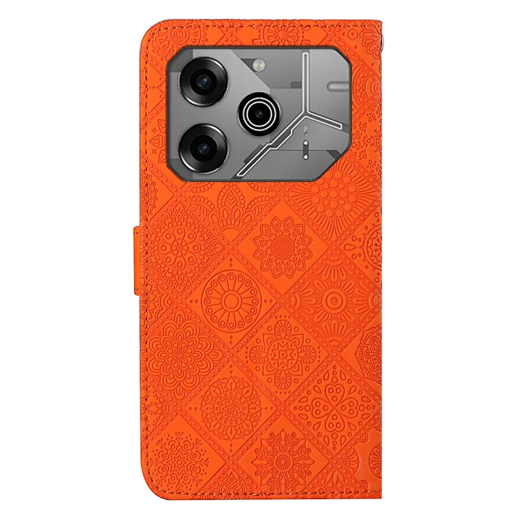 Funda Cuero Patrón En Relieve Étnico para Tecno Pova 6/6 Pro (Naranja)