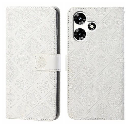 Funda de Cuero con Patrón en Relieve Estilo Étnico para Infinix Hot 30 Play NFC (Blanco)