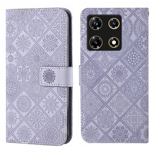 Funda de Cuero con Patrón En Relieve Estilo Étnico para Infinix Note 30 Pro 4G (Morado)