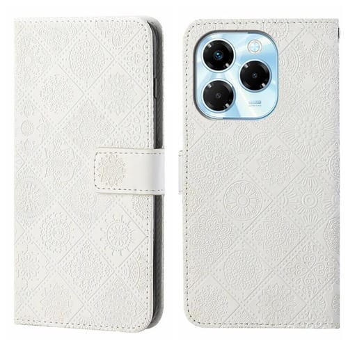 Funda de Cuero con Patrón en Relieve Étnico para Infinix Note 40X 5G (Blanca)