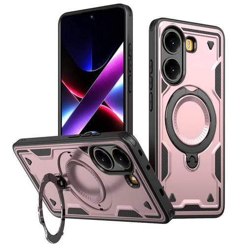 Funda híbrida de TPU con soporte de anillo MagSafe para Xiaomi Poco X7 Pro 5G (oro rosa)