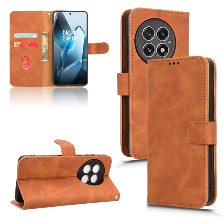 Funda de Cuero con Tapa Magnética para OnePlus 13 (Marrón)
