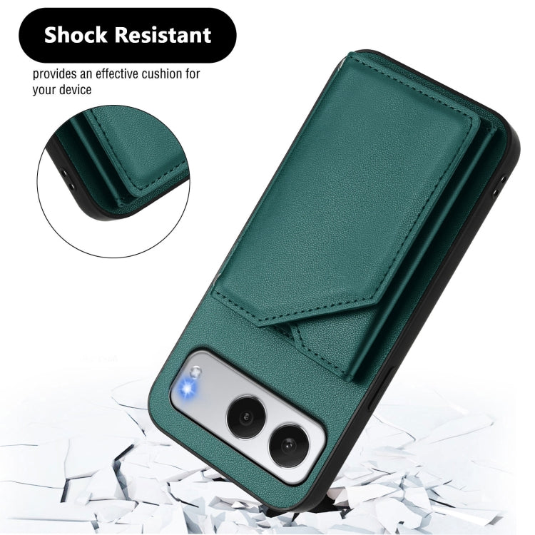 Funda para Teléfono OnePlus Nord 4 con 4 Ranuras para Tarjetas y Correa para Muñeca (Verde)