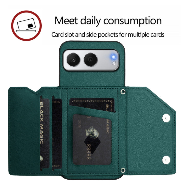 Funda para Teléfono OnePlus Nord 4 con 4 Ranuras para Tarjetas y Correa para Muñeca (Verde)