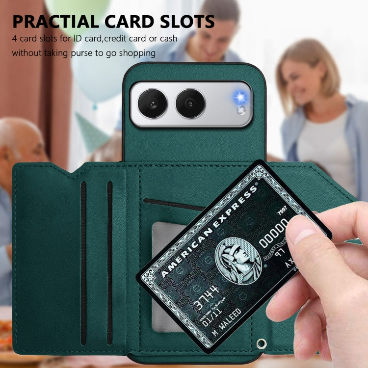 Funda para Teléfono OnePlus Nord 4 con 4 Ranuras para Tarjetas y Correa para Muñeca (Verde)