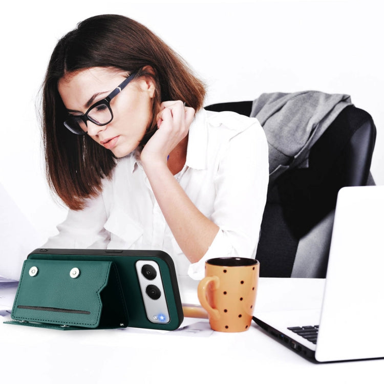 Funda para Teléfono OnePlus Nord 4 con 4 Ranuras para Tarjetas y Correa para Muñeca (Verde)