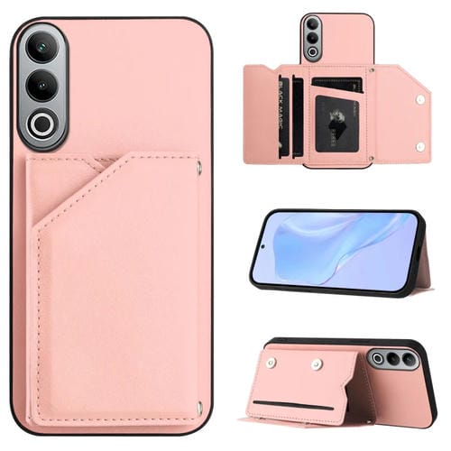Funda para OnePlus Nord Ce4 con 4 Ranuras para Tarjetas y Correa para Muñeca (Rosa)