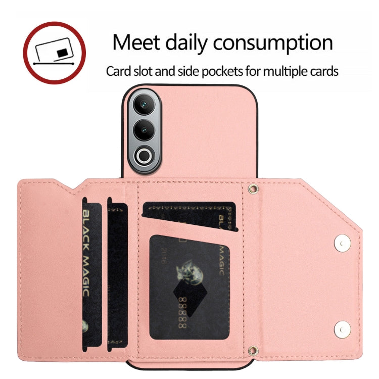 Funda para OnePlus Nord Ce4 con 4 Ranuras para Tarjetas y Correa para Muñeca (Rosa)