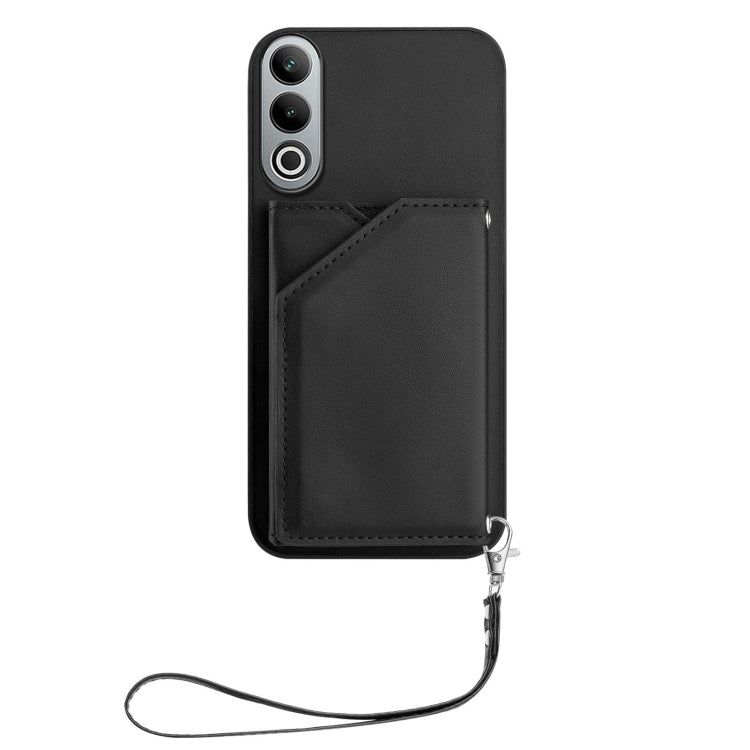 Funda para OnePlus Nord Ce4 con 4 Ranuras para Tarjetas y Correa para Muñeca (Negro)