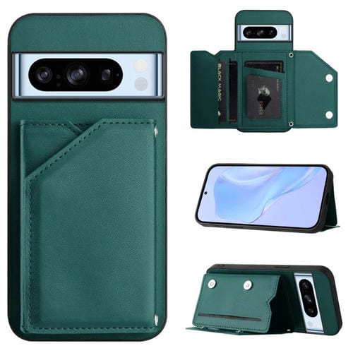 Funda para Teléfono Google Pixel 8 Pro Skin Feel con 4 Ranuras para Tarjetas y Correa (Verde)