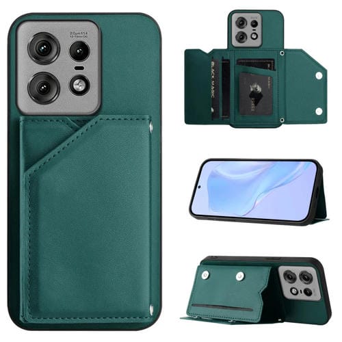 Funda para Teléfono Motorola Edge 50 Pro Skin Feel con 4 Ranuras y Correa (Verde)